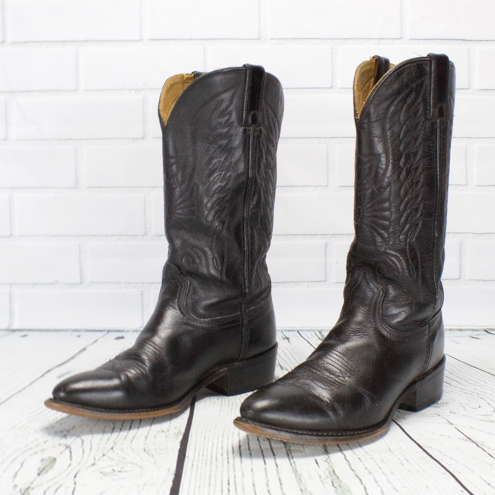 Durango Black Leather Western Moto Boots Size 8.5 - Picture 2 of 8